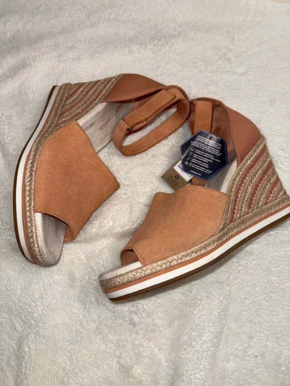 Toms Women's Marisol Beige Peach Suede Espadrille Wedge Sandal - Sz 9.5, NWOB